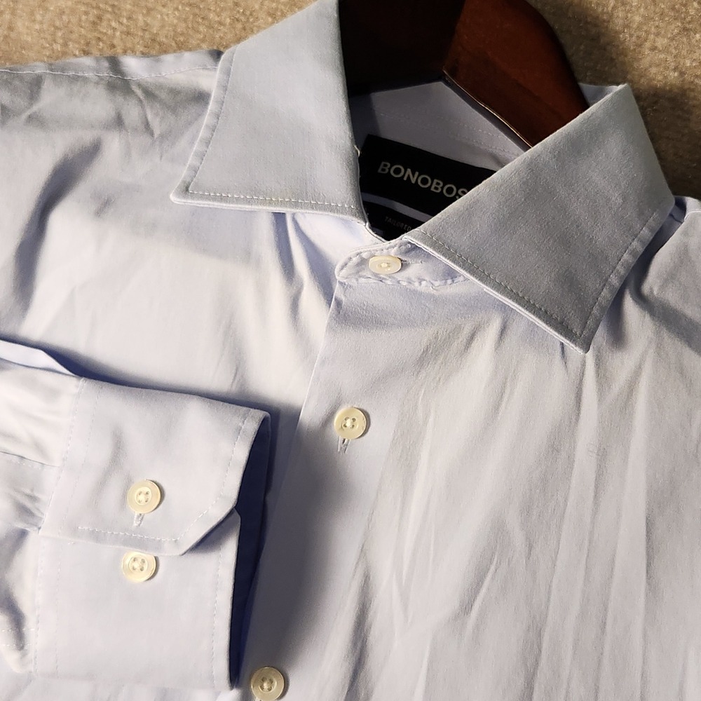 Bonobos Dress Shirt Mens 17 35‎ Light Blue Solid Long Sleeve Button Up